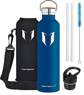 Lunch boxy - Super Sparrow Butelka na wodę Super Sparrow - Butelka ze stali nierdzewnej - Podwójna ścianka izolowana próżniowo - Standardowa butelka na usta - Bez BPA - Idealna jako butelka sportowa - 2 pokrywki (500ml) Flask-500-Cobalt - miniaturka - grafika 1