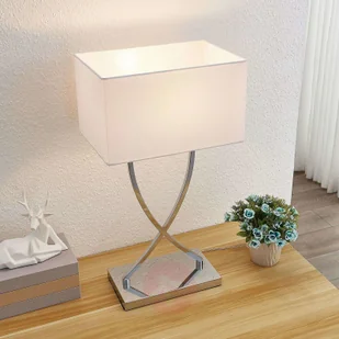 LUCANDE Lucande Evaine lampa stołowa chrom, klosz biały - Lampy stojące - miniaturka - grafika 4