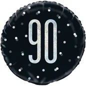 Balony i akcesoria - Unique Balon foliowy "90 Urodziny Glitz Grochy" UNIQUE czarny 18" CIR U83351 - miniaturka - grafika 1