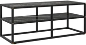 Szafki RTV - vidaXL Szafka pod telewizor, czarna z marmurowym szkłem, 100x40x40 cm - miniaturka - grafika 1