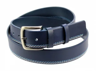 Pas-Max (PL) Pasek Skórzany (PL) Skóra Naturalna Licowa EXTRA 40 mm Granatowy Z Białą I Niebieską Nitką - Paski - miniaturka - grafika 3