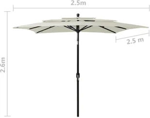 vidaXL 3-poziomowy parasol na aluminiowym słupku, piaskowy, 2,5x2,5 m 313836 - Parasole ogrodowe - miniaturka - grafika 8