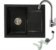 Zlewozmywaki - Brado Zlewozmywak granitowy DONZO czarny nakrapiany z baterią inox i syfonem donzocnbatin - miniaturka - grafika 1
