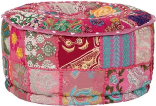 vidaXL Okrągły puf patchworkowy, ręcznie robiony, 40 x 20 cm, różowy - Pufy i podnóżki - miniaturka - grafika 6