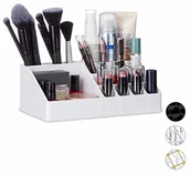 Kosmetyczki, organizery i kuferki - Relaxdays organizer na kosmetyki z akrylu, mały organizer do makijażu z 16 przegródkami na kosmetyki i szminki, biały - miniaturka - grafika 1