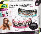 Zabawki kreatywne - Lena 42116 zestaw do majsterkowania, wielofunkcyjne taśmy przyjaźni, kompletny zestaw z 2 tasiemkami z satyny, przędza w 8 kolorach, 3 sznurki i 2 zapięcia, zestaw do wiązania dla dzieci od 8 lat, ze 42116 - miniaturka - grafika 1