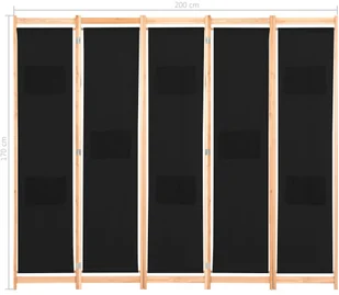 vidaXL Parawan 5-panelowy, czarny, 200 x 170 x 4 cm, tkanina vidaXL - Parawany - miniaturka - grafika 8