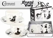 Filiżanki - Carmani FILIŻANKI PORCELANOWE ze spodkami - Crazy Cats - KOTY II - KOMPLET 2 Szt. - miniaturka - grafika 1