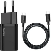 Ładowarki i akumulatory - Baseus Ładowarka sieciowa usb-c baseus mini power delivery 25w z kablem usb-c 100 cm czarna AMI-BAS20602 - miniaturka - grafika 1