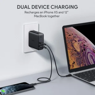 Aukey Ultraszybka ładowarka sieciowa 2xUSB Power Delivery 1xUSB A+1xUSB C 60W 5.4A PA-D3 - Ładowarki do telefonów - miniaturka - grafika 7