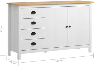 vidaXL Komoda Hill Range, biała, 130x40x80 cm, lite drewno sosnowe - Komody - miniaturka - grafika 8