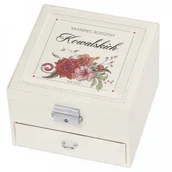 Pudełka i szkatułki - Murrano Szkatułka na Biżuterię Kremowa z Nadrukiem Kwiaty SZKT-BB-016 - miniaturka - grafika 1