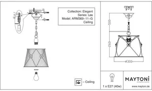 Maytoni LAMPA wisząca LEA ARM369-11-G Maytoni plisowana OPRAWA okrągły zwis abażurowy shabby biały ARM369-11-G - Lampy sufitowe - miniaturka - grafika 5