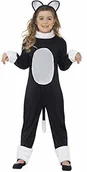 Stroje karnawałowe - SMIFFYS Kostium Cool Cat dla dzieci dziewczynki, Jumpsuit z ogonem i do włosów opaska na włosy, rozmiar: L, 33156, l, czarny - miniaturka - grafika 1