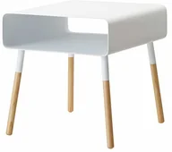 Ławy i stoliki kawowe - YAMAZAKI Yamazaki stolik pomocniczy, stolik do sofy, stolik nocny, metalowy, biały, 35 cm, metalowy korpus z drewnianymi nogami - miniaturka - grafika 1