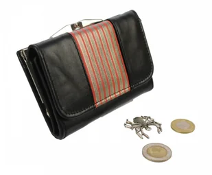 PolskaGalanteria.pl Portfel Damski Skórzany PolskaGalanteria Z Wstawką 12 cm Klamra Skóra Naturalna Czarny z Wstawką WZÓR III KP D1208-WST - Portfele - miniaturka - grafika 2