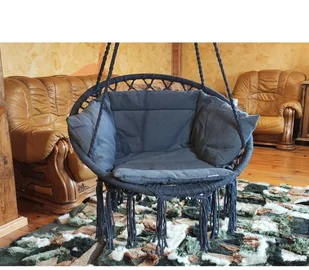 SASKA GARDEN Hamak ażurowy fotel wiszący 80x60cm luxe z poduszką szary 1026954 - Fotele ogrodowe wiszące - miniaturka - grafika 11