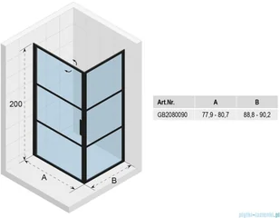 Riho Grid GB201 kabina prysznicowa 80x90 czarna GB2080090 - Kabiny prysznicowe - miniaturka - grafika 2
