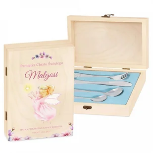 Murrano Zestaw Sztućców Dla Dzieci W Drewnianym Etui Nadruk Aniołek SZT-ANIMALS_DRW-UV-019 - Sztućce dla dzieci - miniaturka - grafika 2