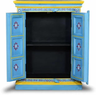 vidaXL Szafka z litego drewna mango, turkusowa, ręcznie malowana - Komody - miniaturka - grafika 6