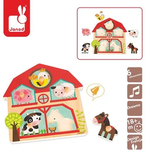 Janod Drewniane puzzle muzyczne Mieszkańcy farmy - zwierzęta wiejskie, J07079 3700217370794 - Puzzle - miniaturka - grafika 5
