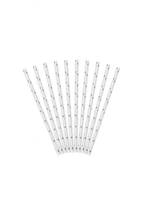 Party Deco Słomki papierowe w gwiazdki, białe/srebrne, 19,5 cm, 10 szt SPP5M-018 - Słomki do napojów - miniaturka - grafika 3