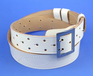 WIREX (PL) Wojskowy Pas Męski Skórzany OFICER RUBIN (PL) Skóra Licowa BIAŁY Super Wytrzymały Z Płytką I Przeszyciami P140 XXL - Paski - miniaturka - grafika 2