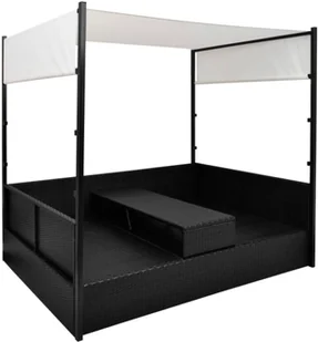 vidaXL Podwójna leżanka z baldachimem, czarny polirattan - Leżaki ogrodowe - miniaturka - grafika 5