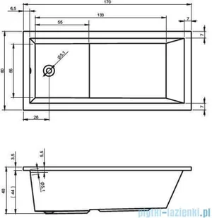 Riho Lusso Plus wanna prostokątna 170x80cm nogi+syfon - Wanny - miniaturka - grafika 2