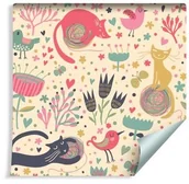 Tapety - Muralo Tapeta Dla Dzieci Kolorowe Kotki Ptaki i Rośliny 145993766 - miniaturka - grafika 1