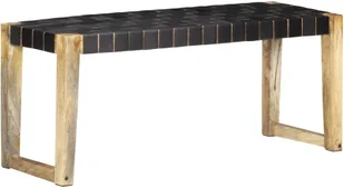 VidaXL Ławka, 110 cm, czarna skóra naturalna i lite drewno mango 321838 VidaXL - Ławki do przedpokoju - miniaturka - grafika 11
