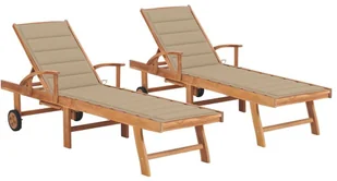 vidaXL Leżaki z beżowymi poduszkami 2 szt. lite drewno tekowe 3073189 - Leżaki ogrodowe - miniaturka - grafika 2