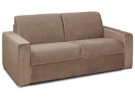 Sofy i kanapy - Vente-Unique 3-osobowa rozkładana sofa z weluru CALITO - Kolor beżowy - Łóżko 140 cm - Materac 14cm - miniaturka - grafika 1