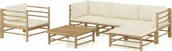 Meble ogrodowe - vidaXL 6-cz zestaw do ogrodu śmietankowe poduszki bambus 3058195 - miniaturka - grafika 1