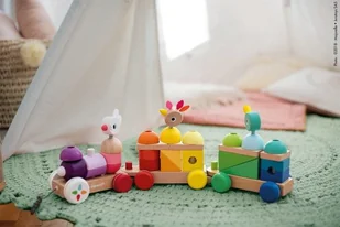 Janod Pociąg z klockami i zwierzątkami do ciągnięcia J08202 - Pociągi dla dzieci - miniaturka - grafika 14