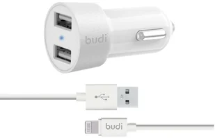 BUDI BUDI Ładowarka samochodowa 24W z kablem Lightning 1,2 m w zestawie BIAŁA BD622LW - Ładowarki samochodowe - miniaturka - grafika 2
