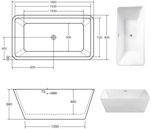 Besco Wanna wolnostojąca Evita 160x80 cm + maskownice syfonu w kolorze białym - Wanny - miniaturka - grafika 8