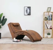 Narożniki - vidaXL Szezlong masujący z poduszką brązowy sztuczna skóra zamszowa 281289 - miniaturka - grafika 1