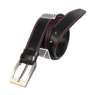 Pas-Max (PL) Pasek Męski Skórzany (PL) Skóra Licowa EXTRA 40 mm Czarny Z Czerwoną I Granatową Nitką - Paski - miniaturka - grafika 3