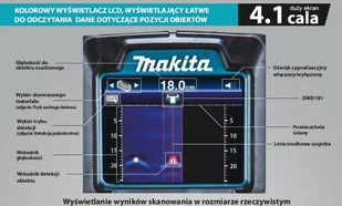 Makita akumulatorowy skaner do ścian / detektor do metalu, kabli i rur, 14,4V/8V [DWD181ZJ] + akumulator 18V Li-Ion 2,0Ah BL1820B DWD181ZJ - Wykrywacze - miniaturka - grafika 6