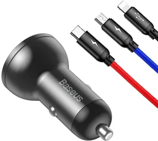 Baseus ładowarka samochodowa 2x USB 4,8A 24W z LCD + kabel 3w1 USB - USB Typ C / micro USB / Lightning 1,2m czarny (TZCCBX-0G) - Ładowarki samochodowe - miniaturka - grafika 5