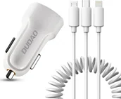 Ładowarki samochodowe - Dudao Dudao zestaw samochodowa ładowarka 2x USB 2.4A + kabel przewód USB 3w1 Lightning / Typ C / micro USB biały (R7 white) - miniaturka - grafika 1