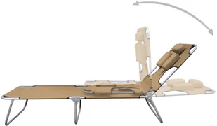 vidaXL Składany leżak z zagłówkiem i regulowanym oparciem, kolor taupe - Leżaki ogrodowe - miniaturka - grafika 3