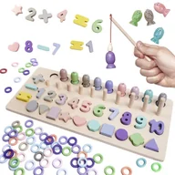 Zabawki interaktywne dla dzieci - Liczydło drewniane łowienie rybek cyfry kształty KX5961 - miniaturka - grafika 1