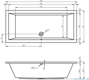 Riho Lusso 200x90cm wanna prostokątna z hydromasażem Pneumatic prawa + nogi + syfon BA60-PNE-P - Wanny z hydromasażem - miniaturka - grafika 2