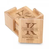 Pozostałe akcesoria barmańskie - Murrano Podkładki bambusowe pod piwo kawę zestaw x6 grawer inicjał dla pary n PDK-BMB-010 - miniaturka - grafika 1