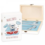 Sztućce dla dzieci - Murrano Zestaw Sztućców Dla Dzieci W Drewnianym Etui Nadruk Marynarz SZT-ANIMALS_DRW-UV-001 - miniaturka - grafika 1