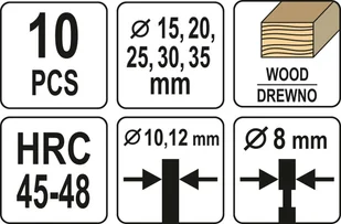 Yato ZESTAW FLEKOWNIK-SĘKOWNIK DO DREWNA 15-35MM 10SZT YT-33837 - Wiertła - miniaturka - grafika 7