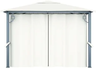 vidaXL Altana z zasłonami i lampkami, 300x300 cm, kremowa, aluminium! 3070332 - Altany ogrodowe - miniaturka - grafika 5