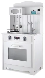 Mamabrum Biała drewniana kuchnia z fartuszkiem, akcesoriami i lampą LED WOODEN KITCHEN 133 - Zabawki AGD - miniaturka - grafika 10